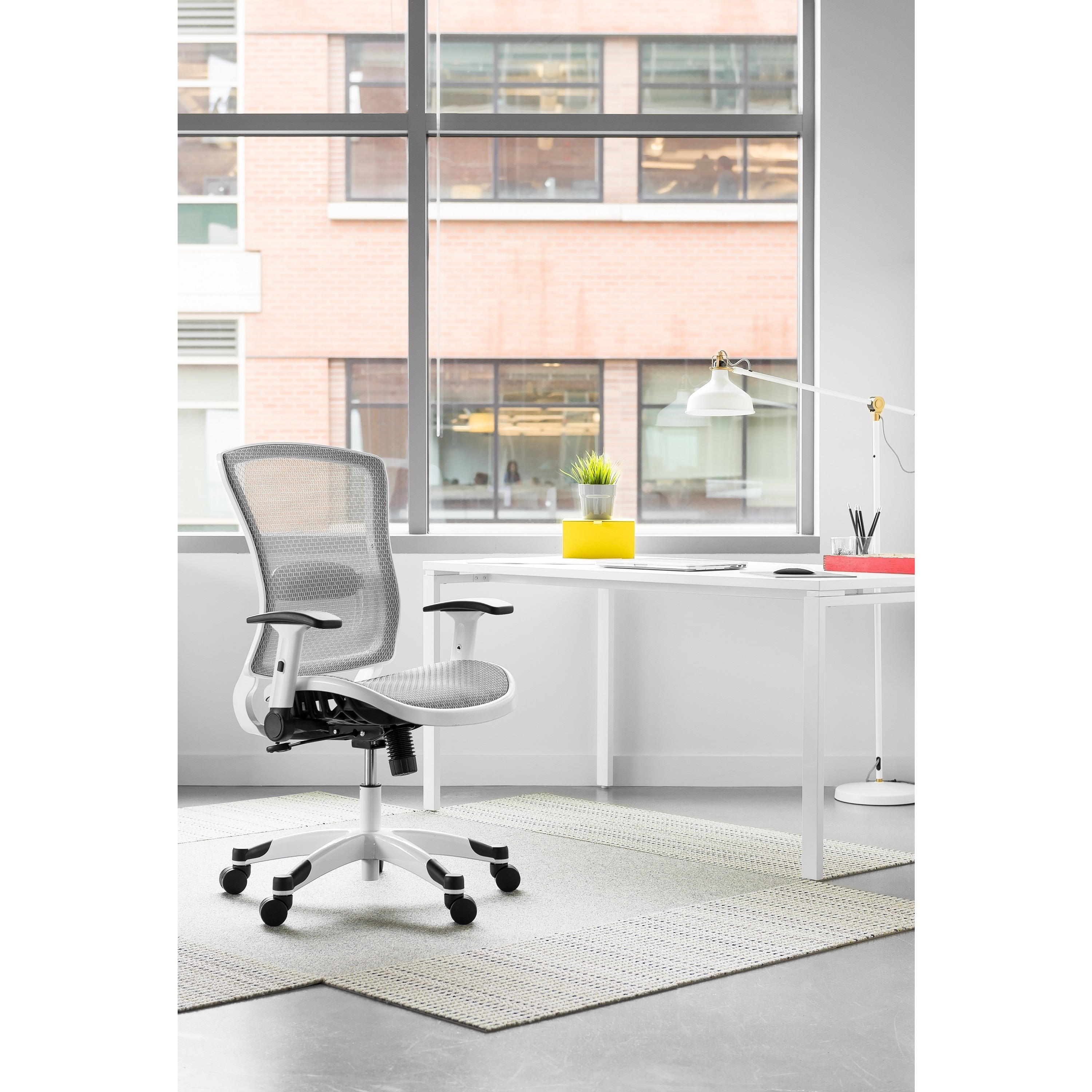 White Frame Office Chair with Padded Mesh Seat and Back