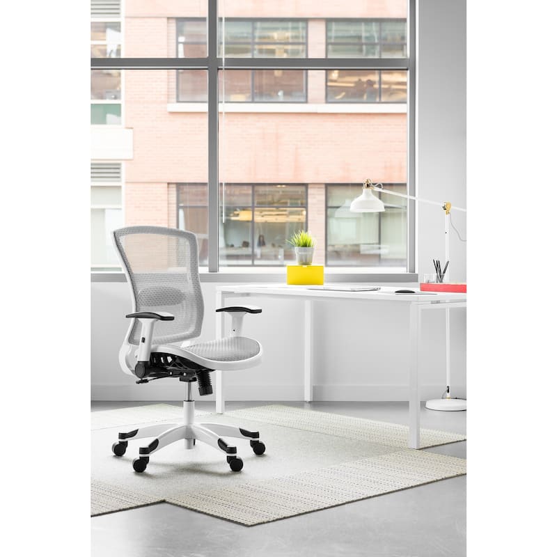 White Frame Office Chair with Padded Mesh Seat and Back - White