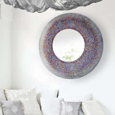 Copper Grove Round Wall Mirror with Multicolored Glass Mosaic Frame