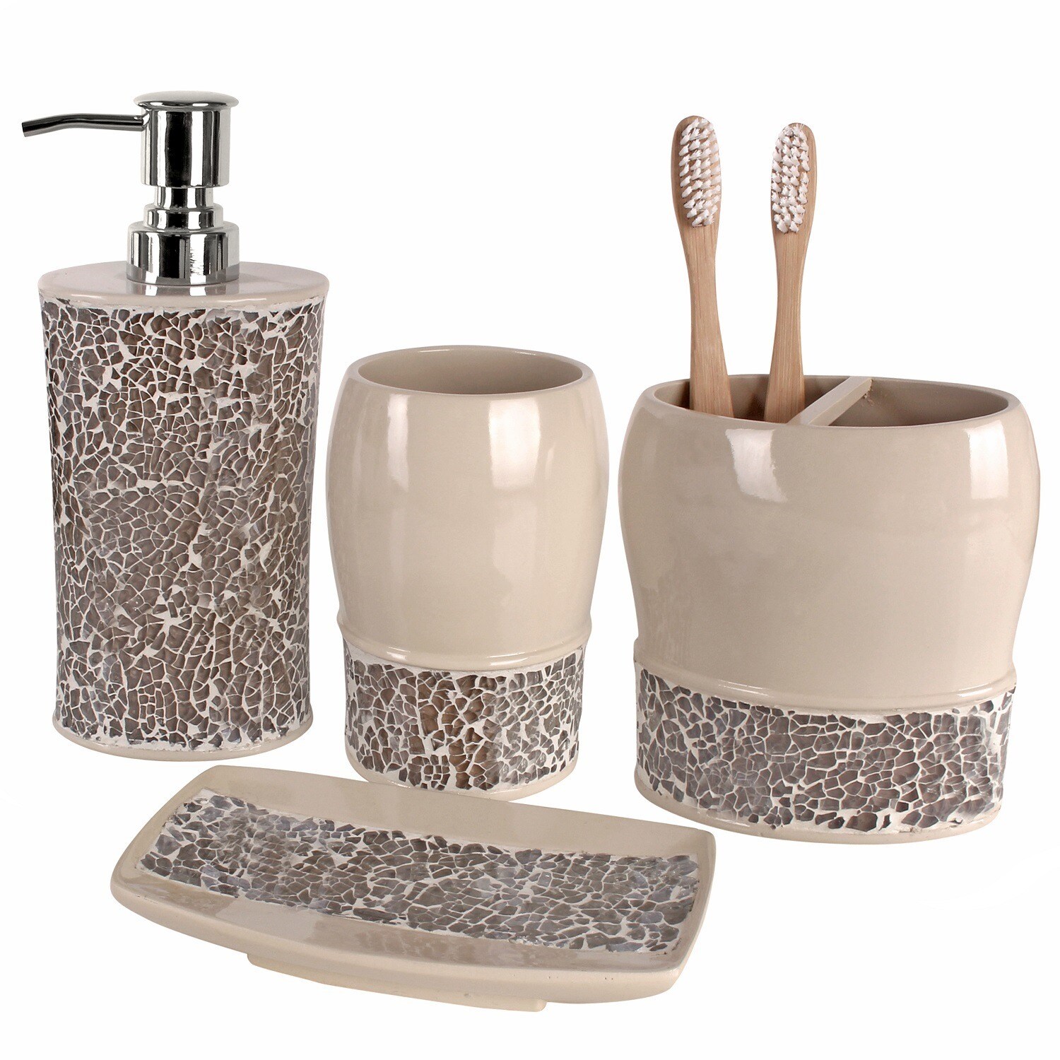 Gift Package Toothbrush Holder Creative Scents 4 Piece Bathroom Accessory Set Mirror Damask Style Soap Dish