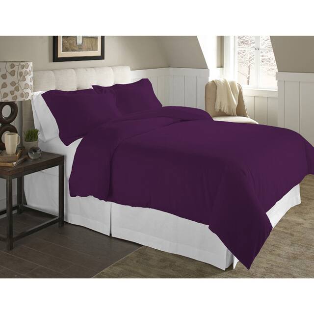 Pointehaven 200 GSM Superior Flannel Solid Color Duvet Cover Set - Plum - Full/Full - Queen - 3 Piece