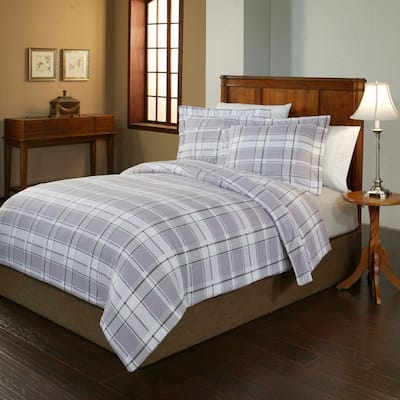 Pointehaven Jensen Plaid 200 GSM Superior Super Cotton Flannel Oversized Duvet Cover Set