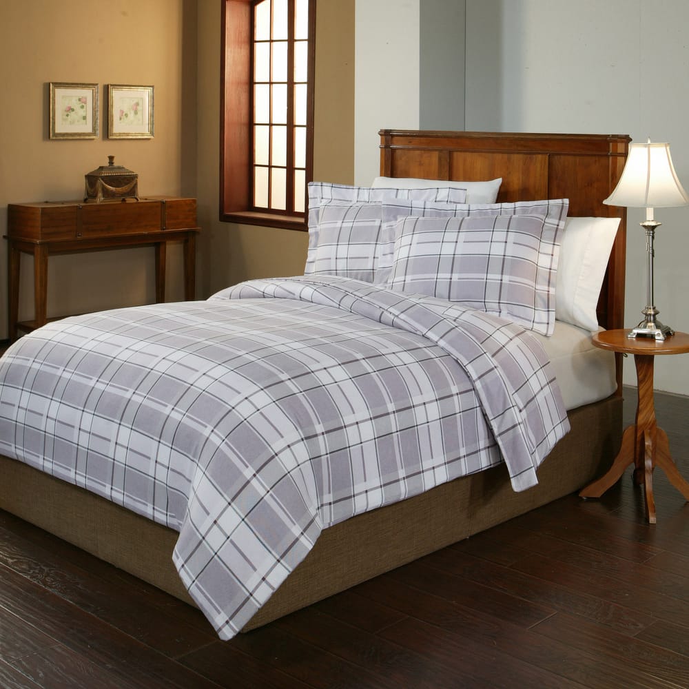 Pointehaven Jensen Plaid 200 GSM Superior Super Cotton Flannel Oversized Duvet Cover Set