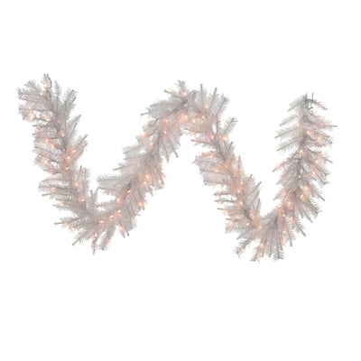 Kurt Adler 9-Foot Pre-Lit Crystal White Garland