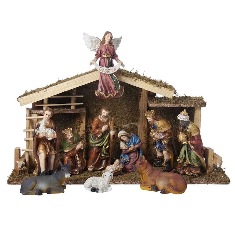 Kurt Adler 12-Piece Nativity Set with Wooden Stable