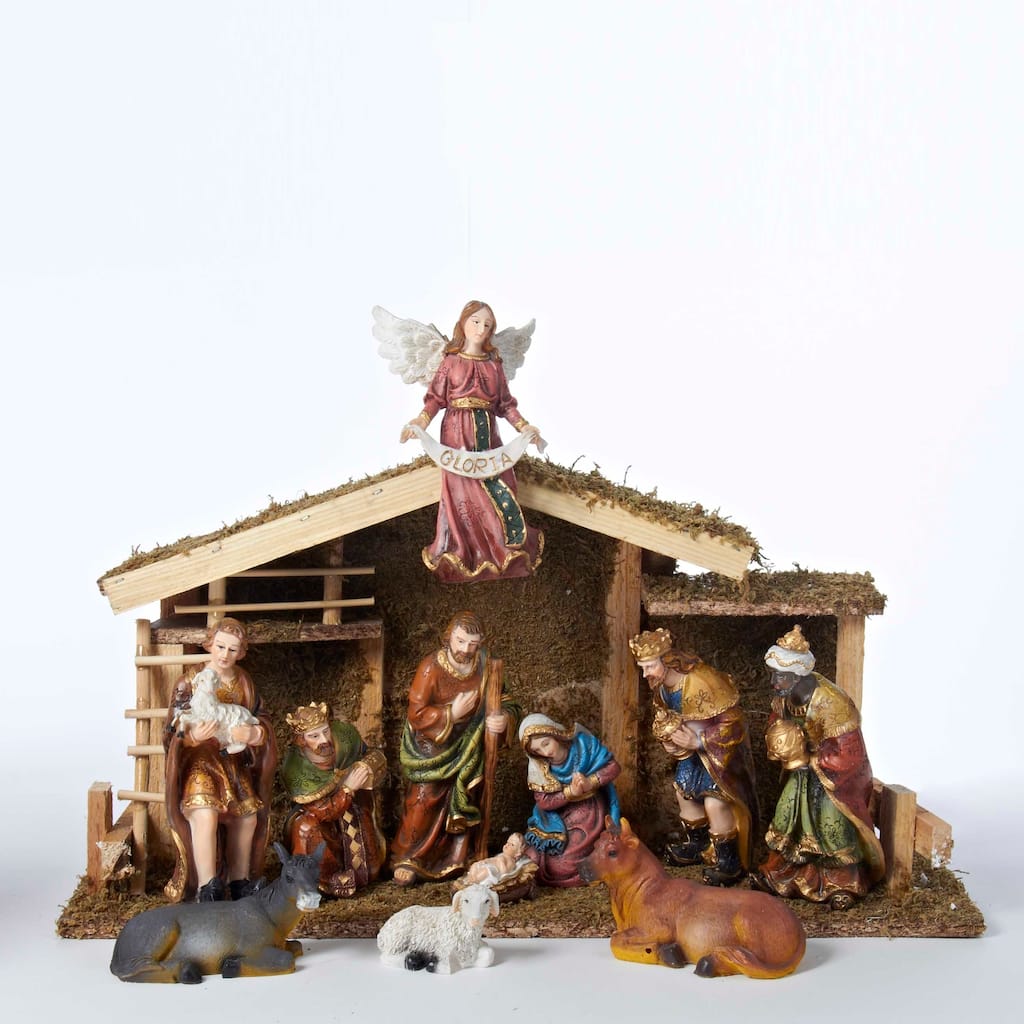 Kurt Adler 12-Piece Nativity Set with Wooden Stable