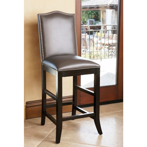 Abbyson Stacy 28 Inch Grey Leather Nailhead Trim Barstool Free Abbyson Stacy 28 Inch Grey Leather Nailhead Trim Barstool