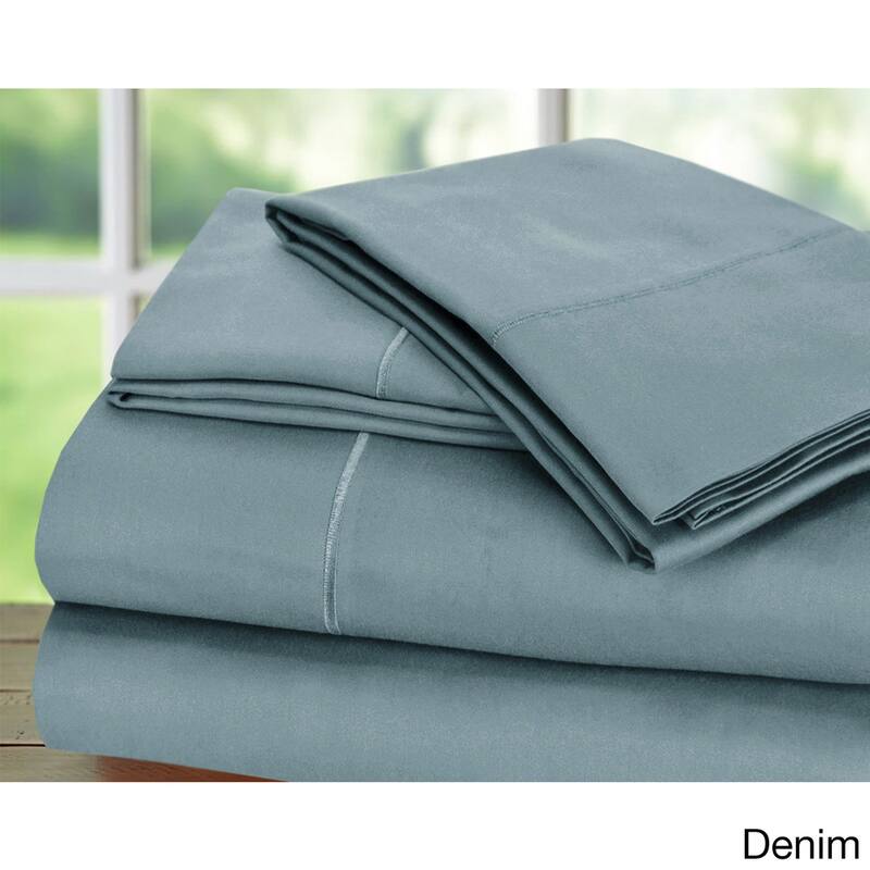 Luxury Sateen Cotton Blend 1000 Thread Count Deep Pocket Bed Sheet Set - Denim - Queen