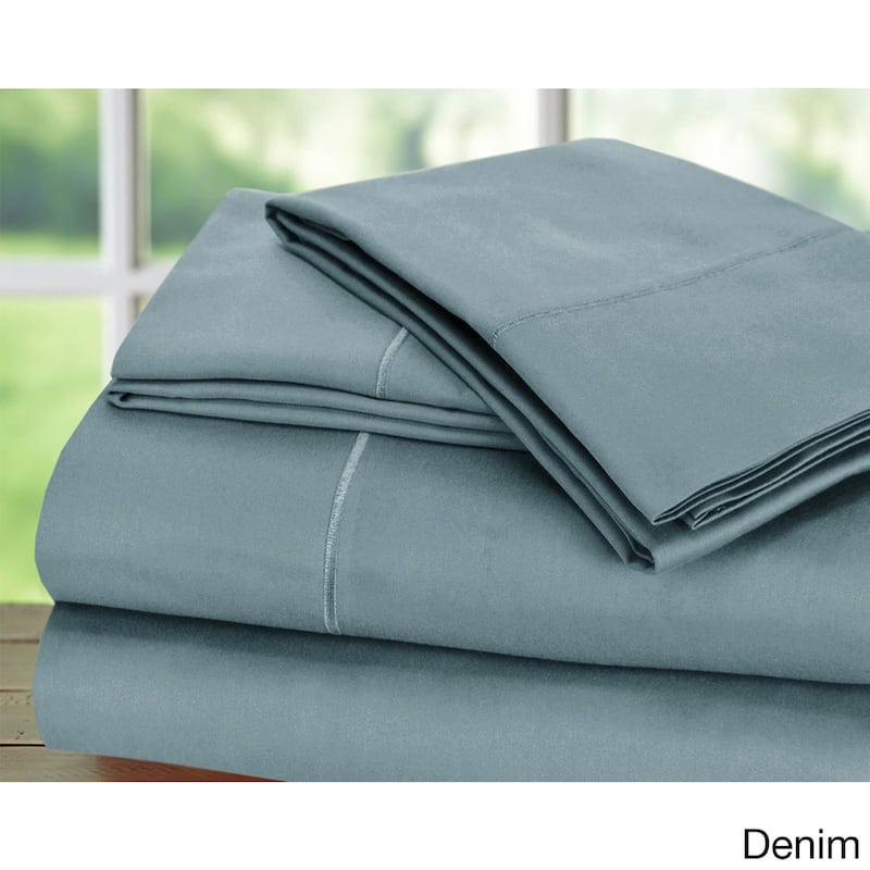 Luxury Sateen Cotton Blend 1,000 TC Deep-pocket Bedsheet Set - Denim - Queen