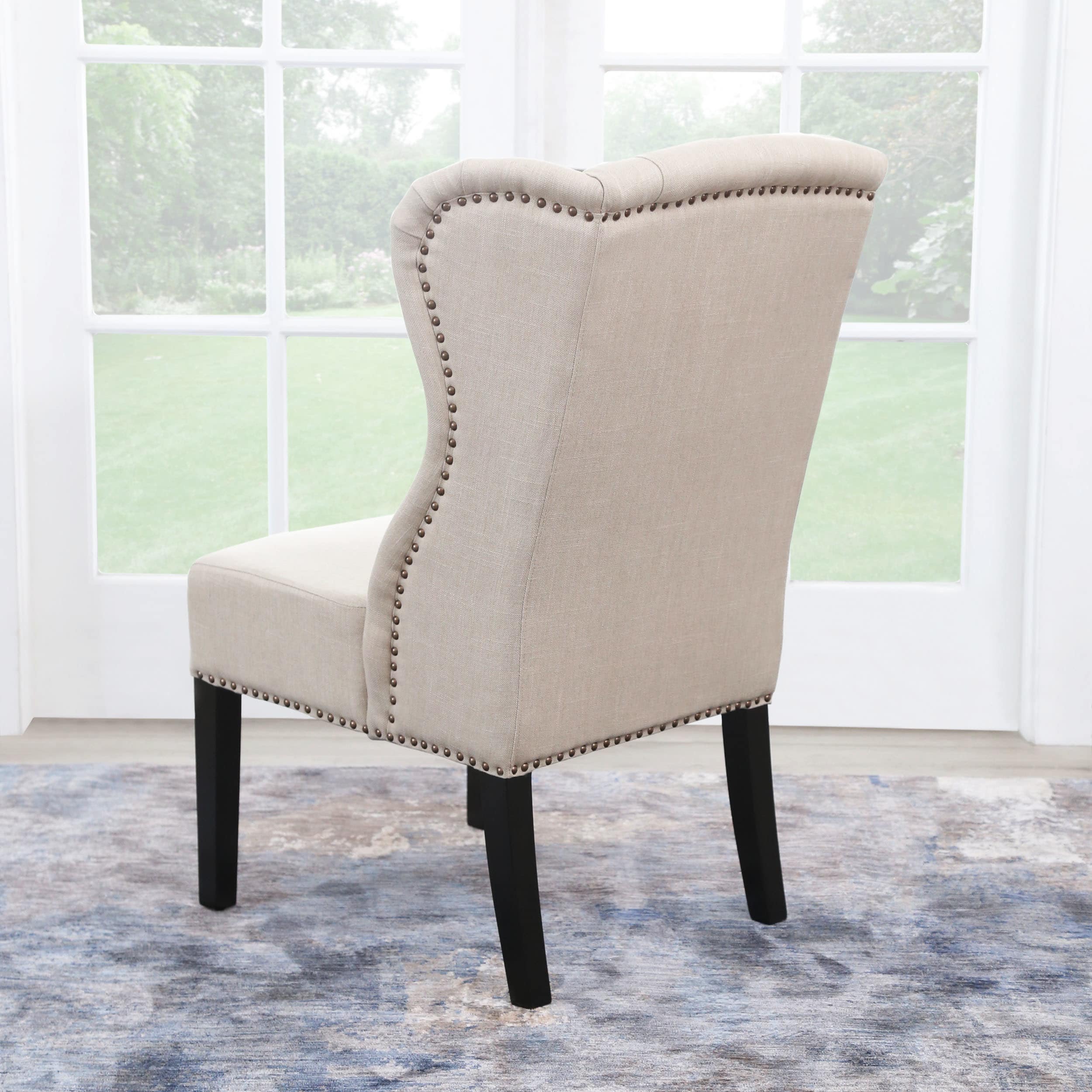Abbyson Sierra Tufted Cream Linen Wingback Dining Chair On Sale Overstock 9554849