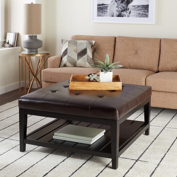 Abbyson Manchester Brown Bonded Leather Coffee Table ...