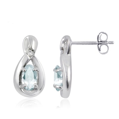 Silver Aquamarine Gemstone And White Diamond Accent Earrings Free Silver Aquamarine Gemstone And White Diamond Accent Earrings