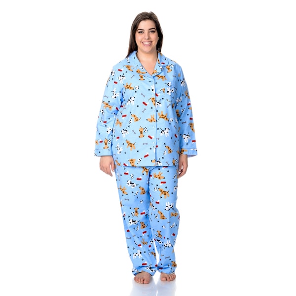La Cera Women's Plus Size Dog Print Pajama Set