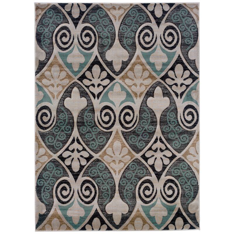 Linon Milan Collection Black/ Turquoise Area Rug - 1'10" x 2'10" - Black