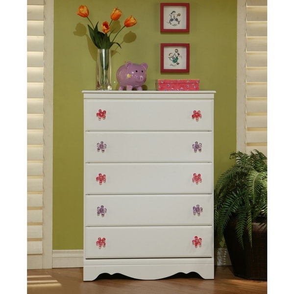Sandberg Furniture White Dulce 5-drawer Chest with Floral Knobs