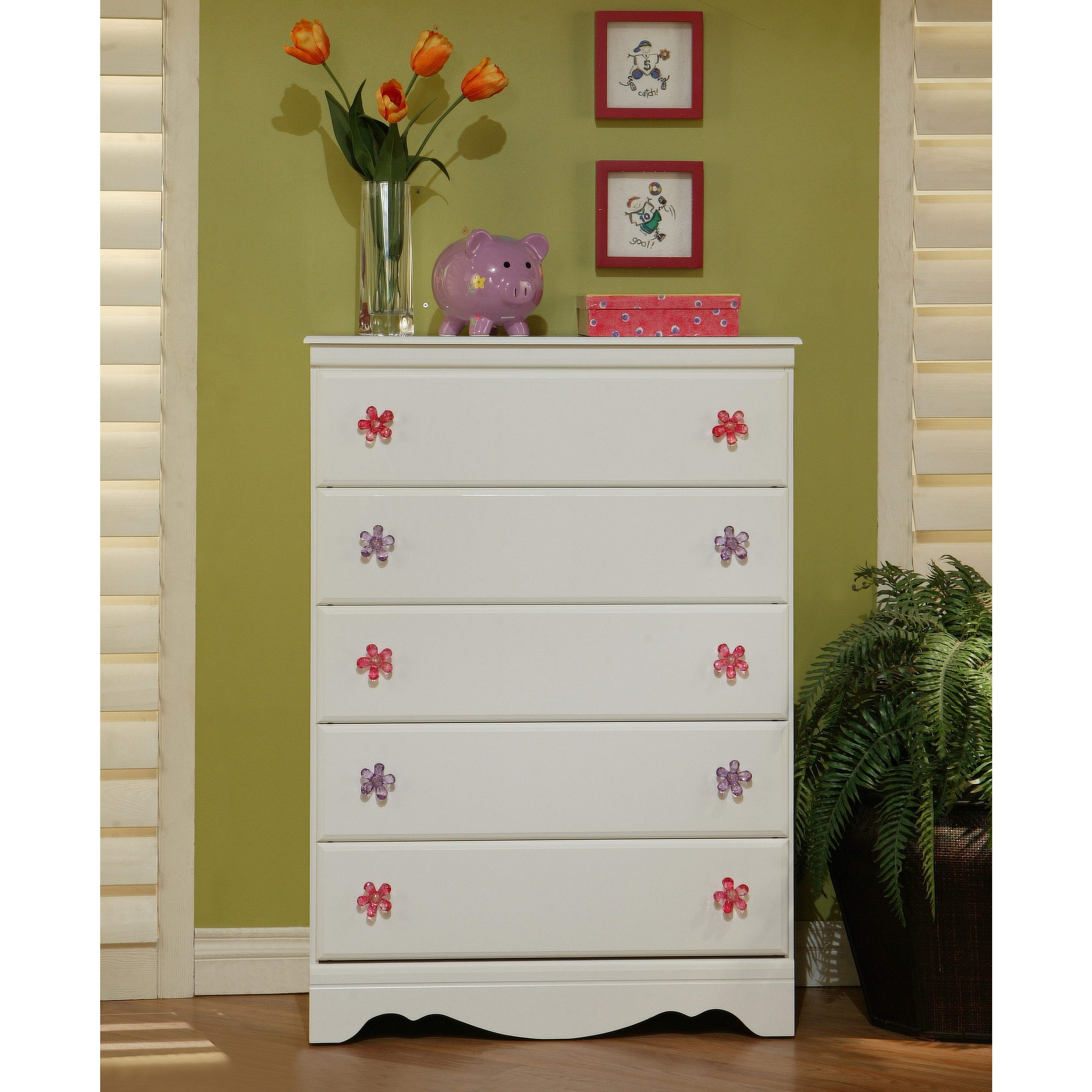 Sandberg Furniture White Dulce 5-drawer Chest with Floral Knobs