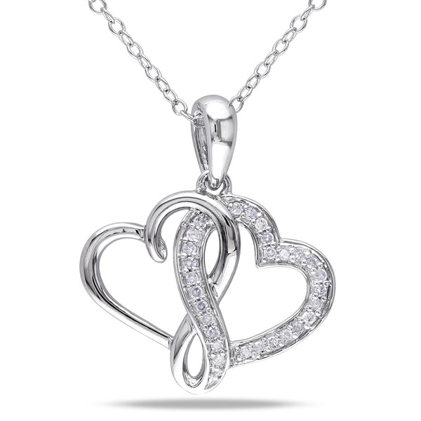 Miadora Sterling Silver 1/ 6ct TDW Diamond Double Heart Necklace - Free ...