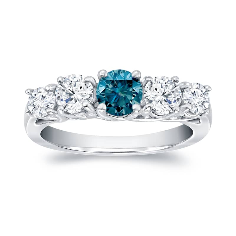 Auriya 1ctw Blue and White 5 Stone Diamond Ring 14k Gold