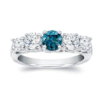 Auriya 1ctw Blue and White 5 Stone Diamond Ring 14k Gold