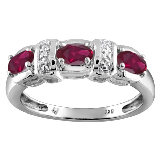 Shop Silver Ruby Gemstone and White Diamond Accent Three Stone Ring ...