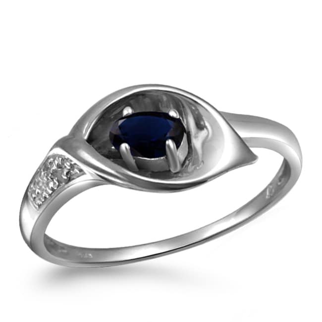 Silver Sapphire Gemstone and White Diamond Accent Five Stone Ring