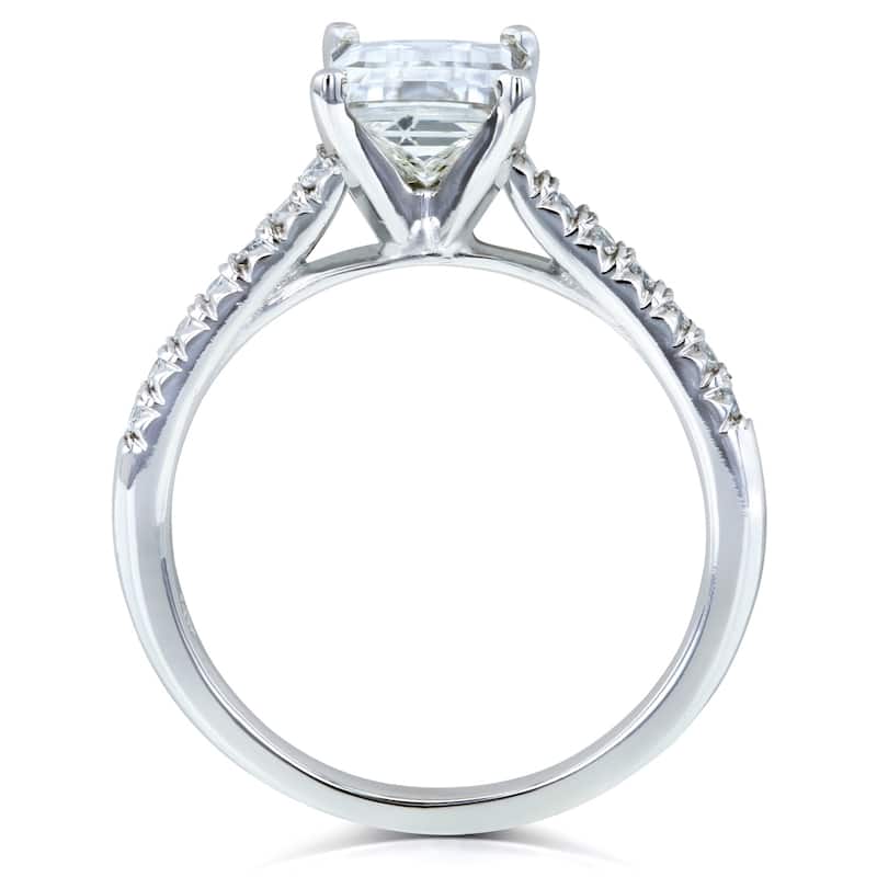 Annello by Kobelli 14k White Gold 1 1/5ct TGW Emerald-cut Moissanite and Diamond Engagement Ring (GH/VS, GH/I)