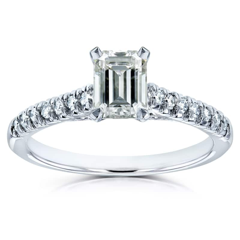 Annello by Kobelli 14k White Gold 1 1/5ct TGW Emerald-cut Moissanite and Diamond Engagement Ring (GH/VS, GH/I)