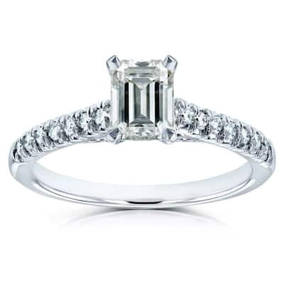 Annello by Kobelli 14k White Gold 1 1/5ct TGW Emerald-cut Moissanite and Diamond Engagement Ring (GH/VS, GH/I)