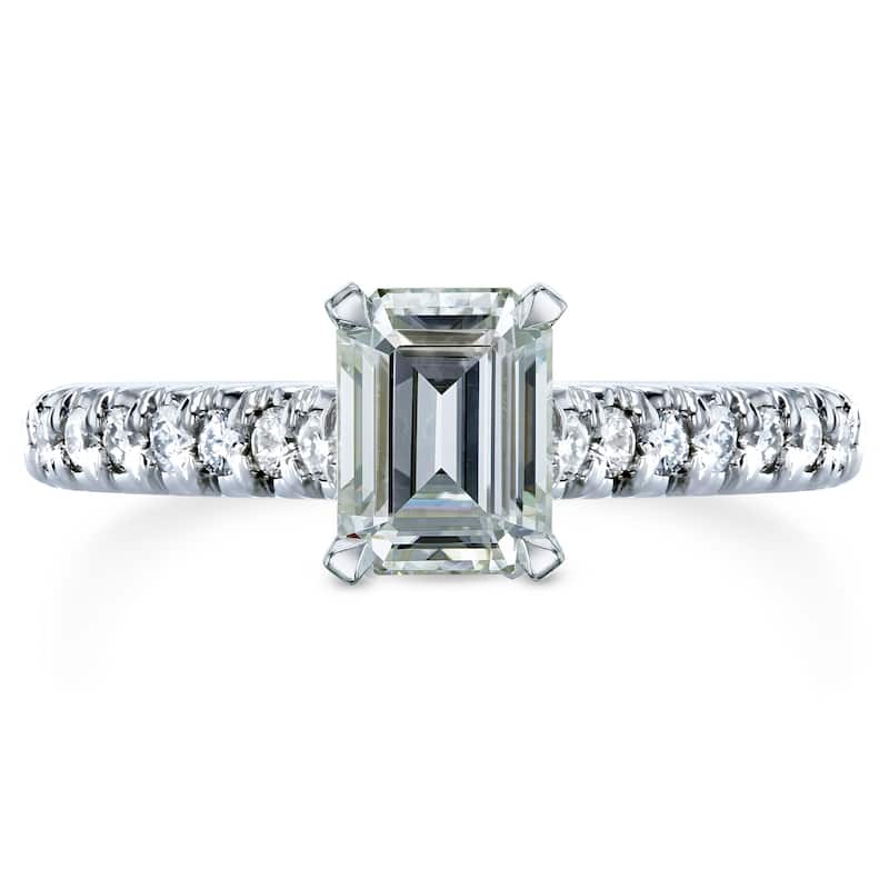 Annello by Kobelli 14k White Gold 1 1/5ct TGW Emerald-cut Moissanite and Diamond Engagement Ring (GH/VS, GH/I)