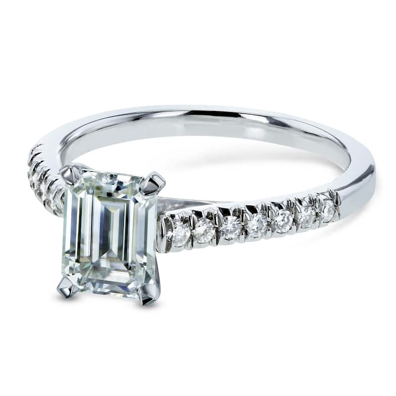 Annello by Kobelli 14k White Gold 1 1/5ct TGW Emerald-cut Moissanite and Diamond Engagement Ring (GH/VS, GH/I)