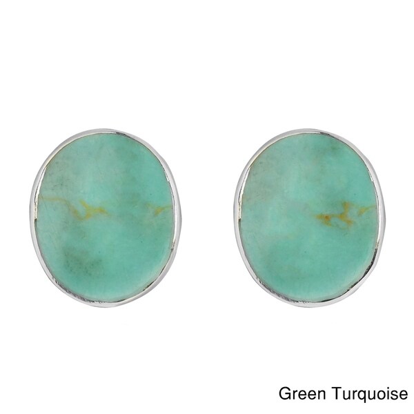 Handmade Classic Oval Stone .925 Sterling Silver Stud Earrings