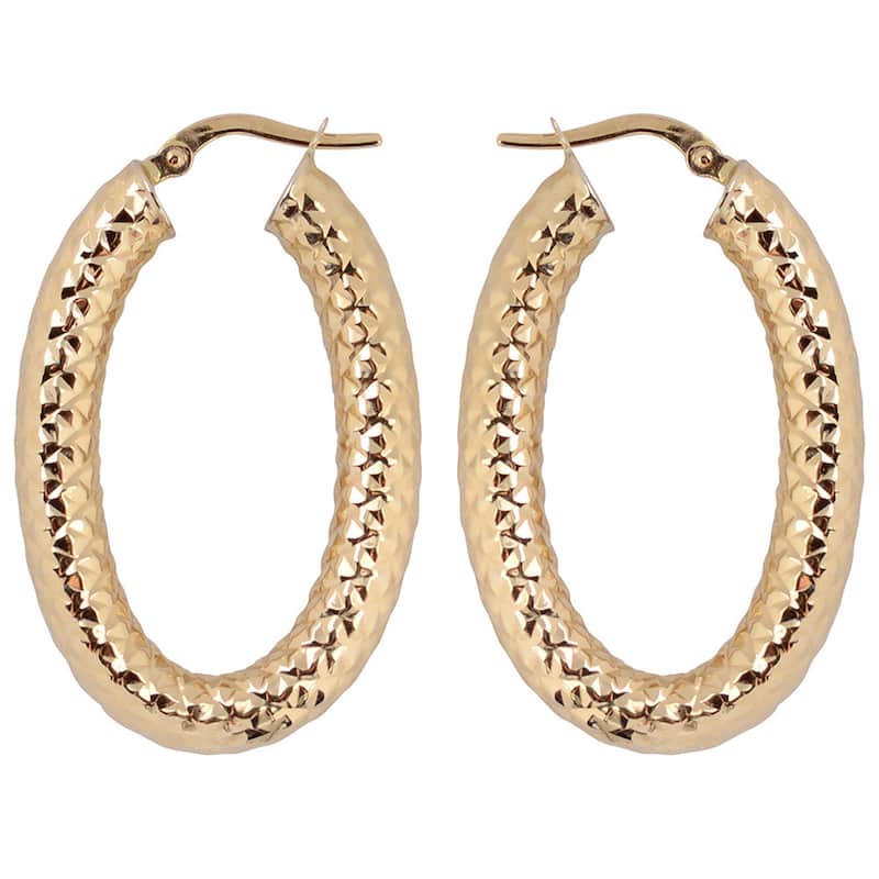 Fremada 10k Yellow Gold 37mm Diamond-cut Oval Hoop Earrings