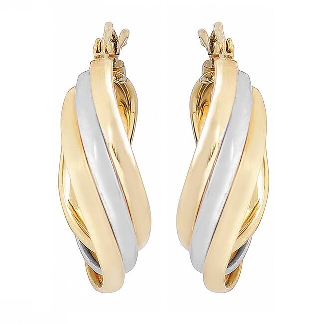 Fremada 10k Two-tone Gold High Polish Overlapping Twist Hoop Earrings