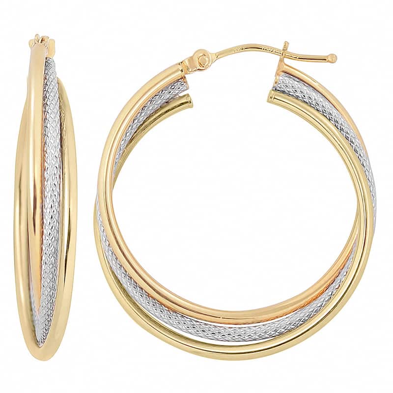 Fremada 10k Two-tone Gold High Polish and Textured Twist Hoop Earrings