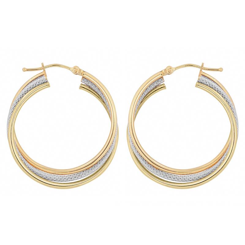 Fremada 10k Two-tone Gold High Polish and Textured Twist Hoop Earrings