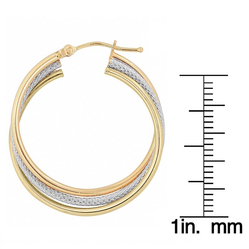 Fremada 10k Two-tone Gold High Polish and Textured Twist Hoop Earrings