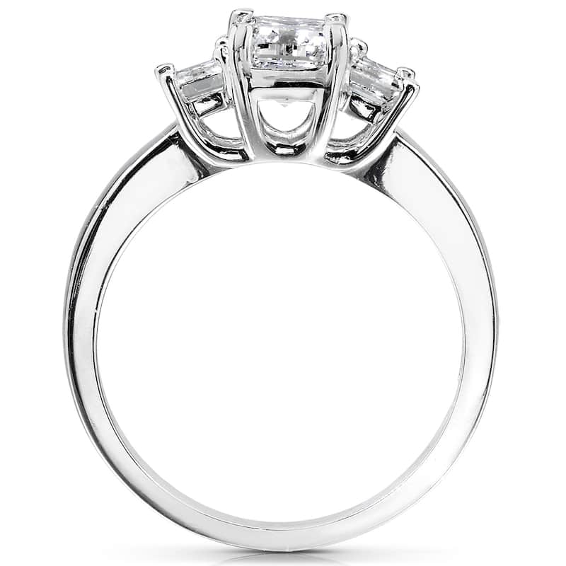 Kobelli 1.65 Carats Moissanite & Natural Diamond 14k Solid White Gold Emerald 3-Stone Pavé Engagement Ring