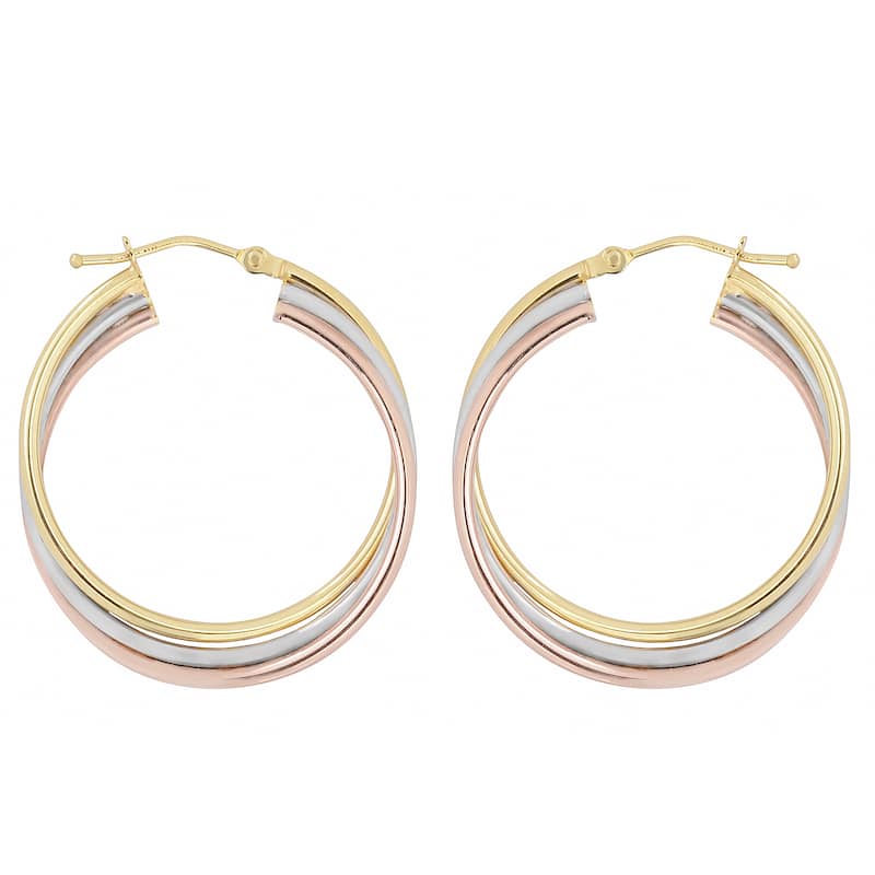 Fremada 10k Tri-color Gold High Polish Twist Hoop Earrings
