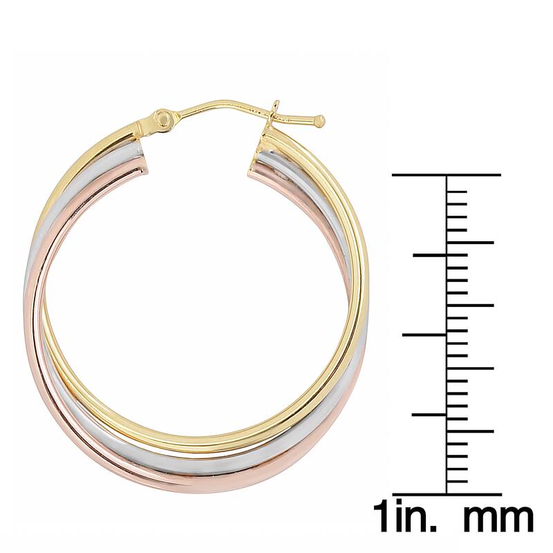 Fremada 10k Tri-color Gold High Polish Twist Hoop Earrings