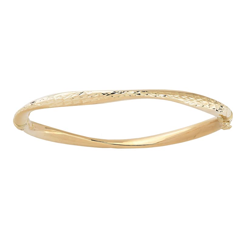 Fremada 10k Yellow Gold High Polish and Diamond-cut Wave Bangle - Bangle