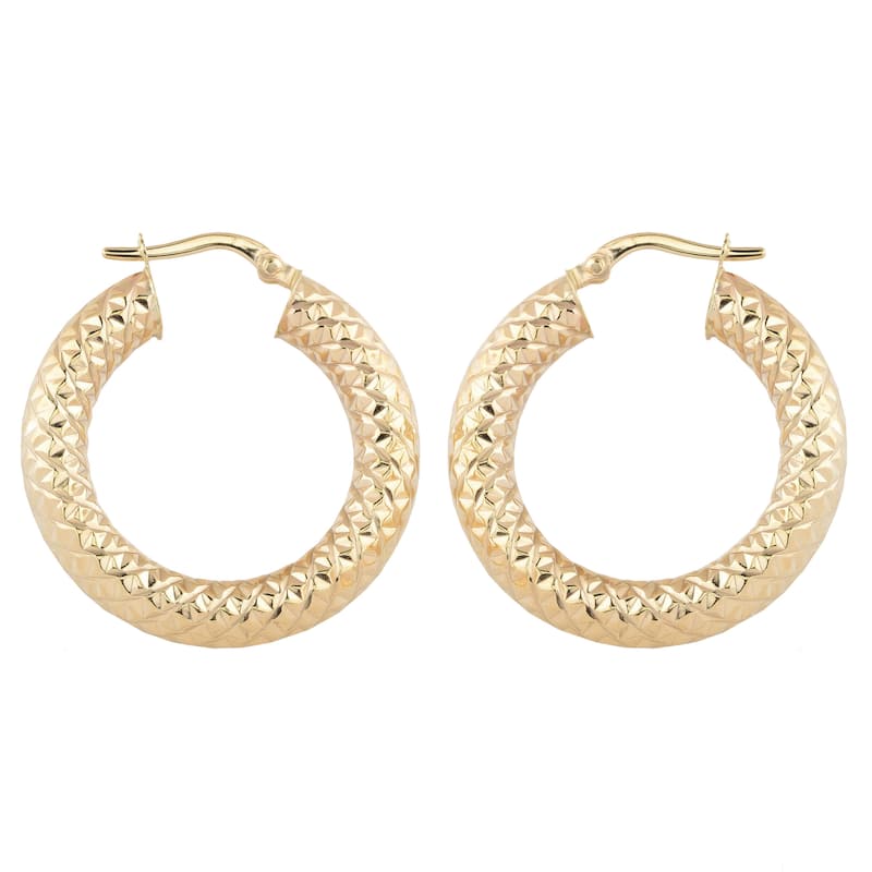 Fremada Diamond-cut 10k Yellow Gold Hoop Earrings