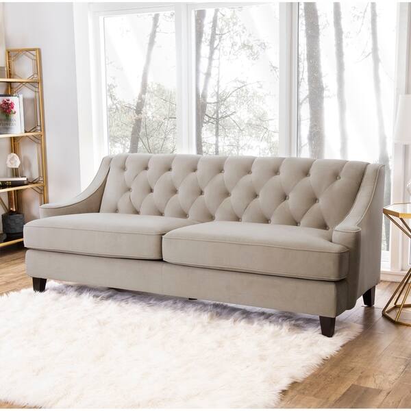 Abbyson Claridge Taupe Velvet Fabric Tufted Sofa Abbyson Claridge Taupe Velvet