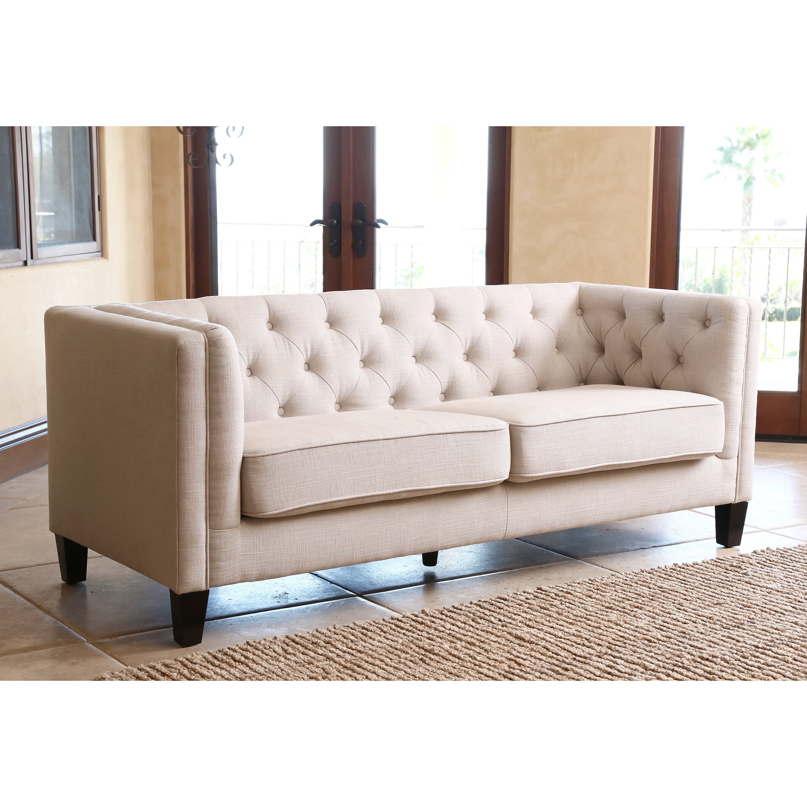 Shop Abbyson Marcella Ivory Fabric Tufted Sofa Free Shipping Today 9556550