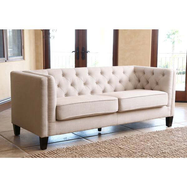 Shop Abbyson Marcella Ivory Fabric Tufted Sofa Free Shipping Today 9556550