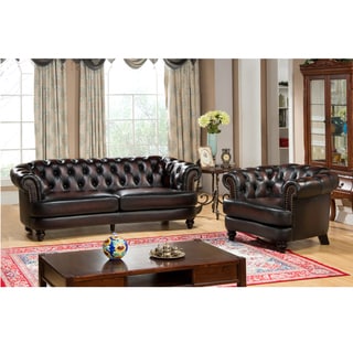 Luca Home Brown Italian Leather Sofa and Loveseat Set - 18171040 ...