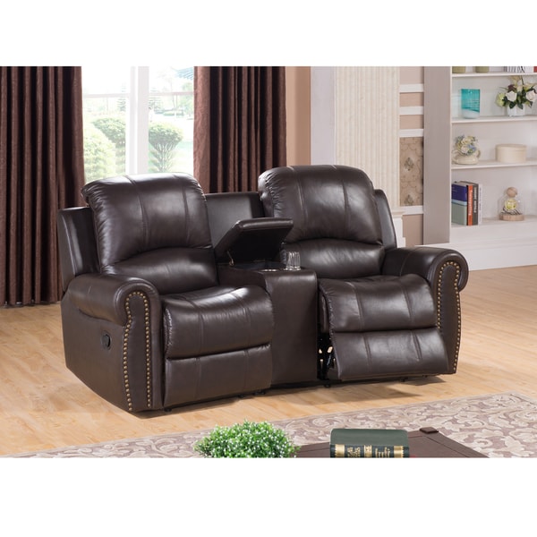 Shop Walden Two Seat Brown Top Grain Leather Recliner Home Theater Seating Set - Overstock - 9556610