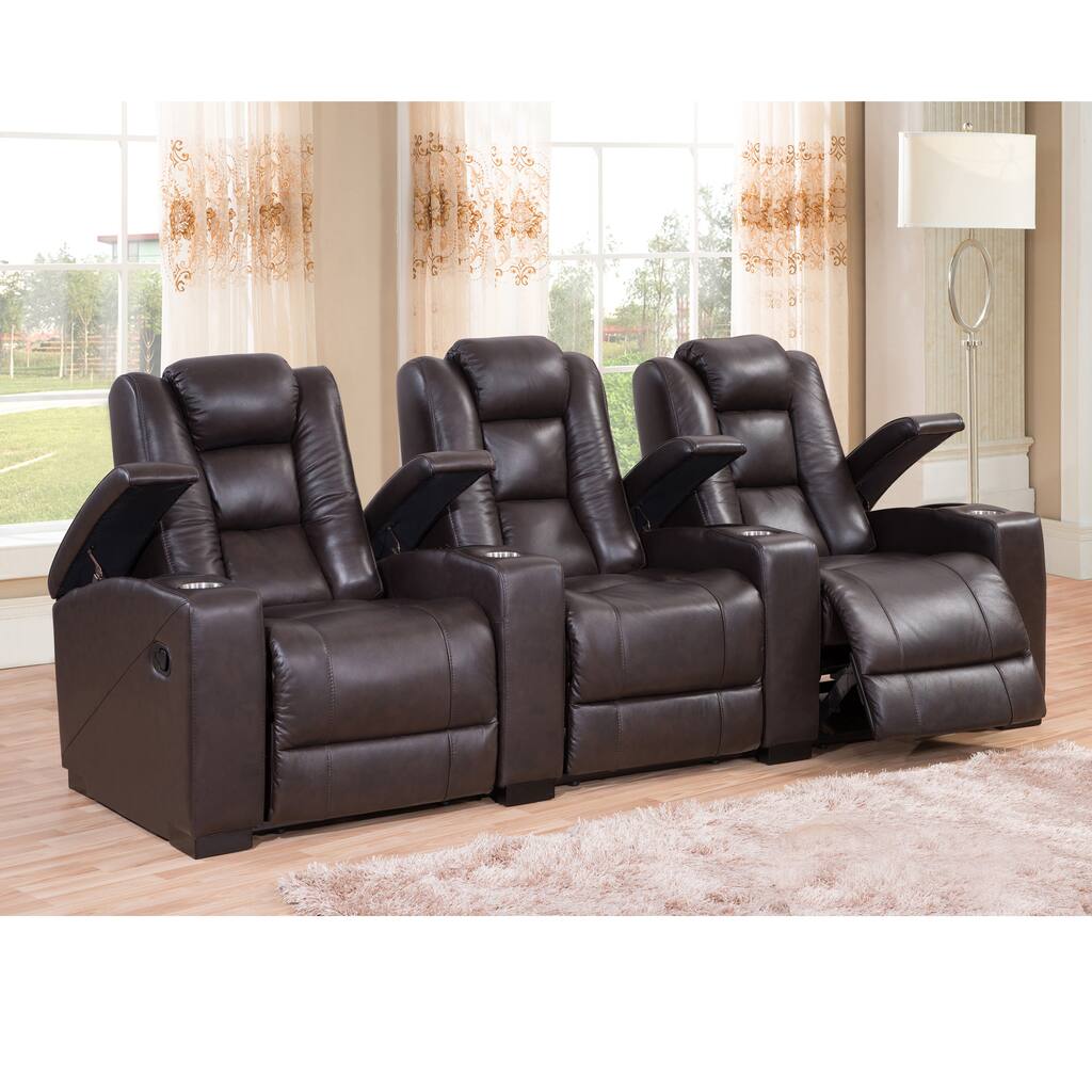 Weston Three Seat Brown Top Grain Leather Recliner Home Theater Seating Set