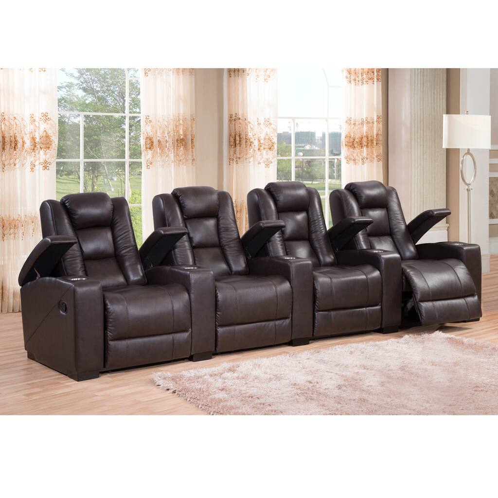 Weston Four Seat Brown Top Grain Leather Recliner Home Theater Seating Set