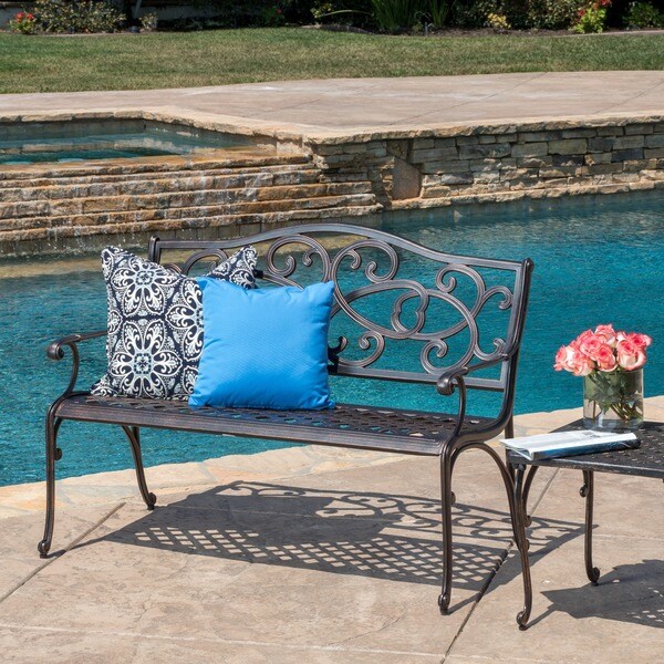 Shop McKinley Cast Outdoor Bench by Christopher Knight Home - Free ...