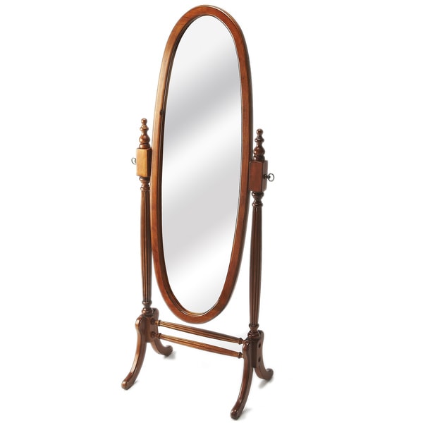 Olive Ash Burl Oval Cheval Mirror - Antique Pecan